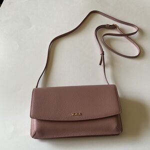 TUMI BELDEN LEATHER BOXED WALLET CROSSBODY BAG MAUVE PINK NWOT